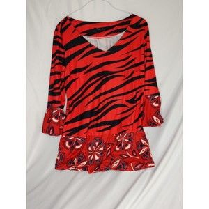 Reborn Womens Pleated Casual Flare Tunic Blouse Size L 3/4 Sleeve